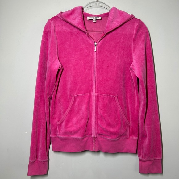 Juicy Couture Velour Hoodie‎ Full Zip Up Jacket We The Juicy Sequin Pink Large - Picture 3 of 13